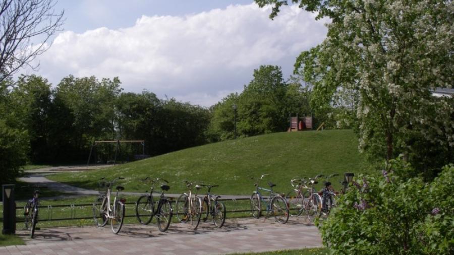 Grönområde och cykelställ