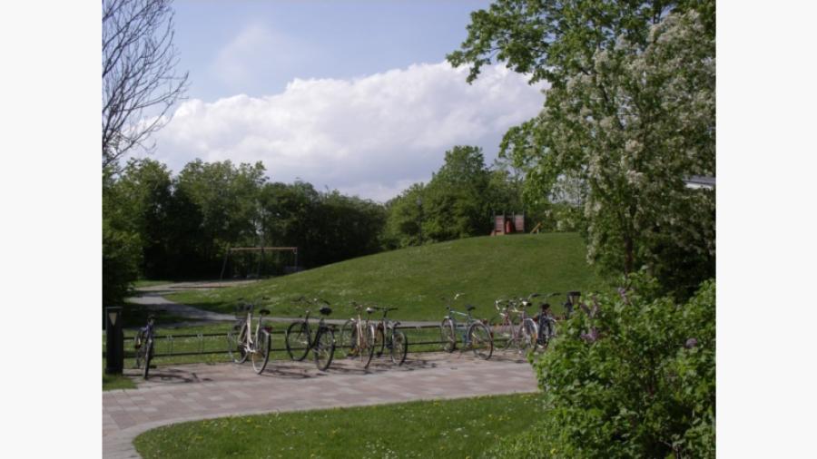 Grönområde och cykelställ
